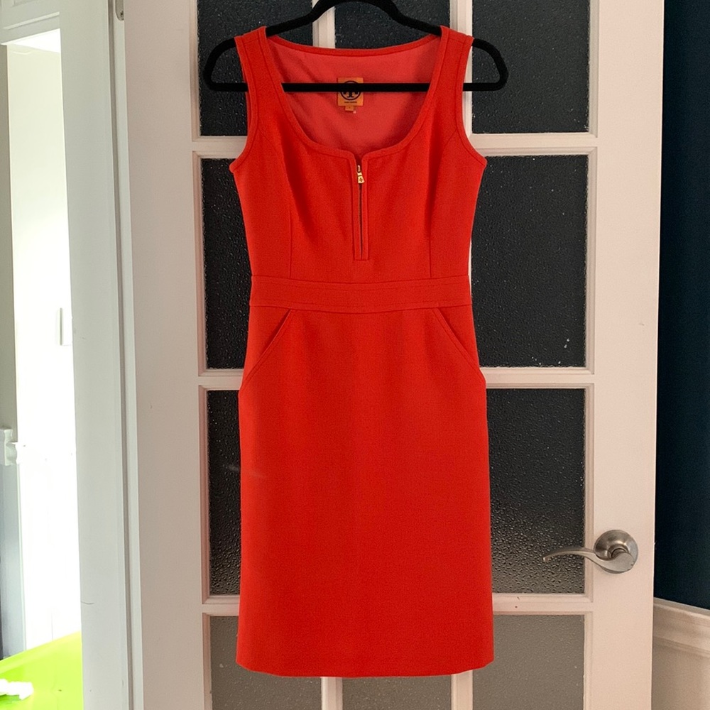 TORI BURCH Orange Fitted Sleeveless Midi Dress (0)